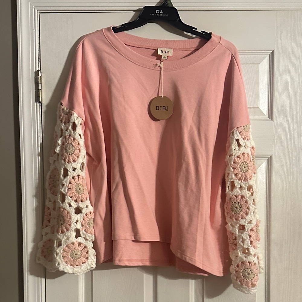 BiBi Pink Crochet Sleeve Sweatshirt